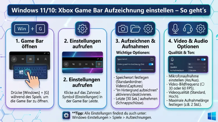Windows 11/10: Xbox Game Bar Aufzeichnung einstellen – So geht’s