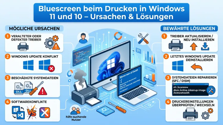 Bluescreen beim Drucken in Windows 11 und 10 – Ursachen & Lösungen
