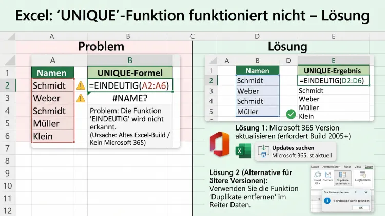 Excel: „UNIQUE“-Funktion funktioniert nicht – Lösung