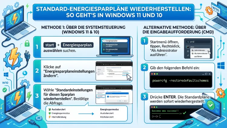 Standard-Energiesparpläne wiederherstellen: So geht’s in Windows 11 und 10