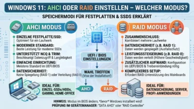 Windows 11: AHCI oder RAID einstellen – Welcher Modus?