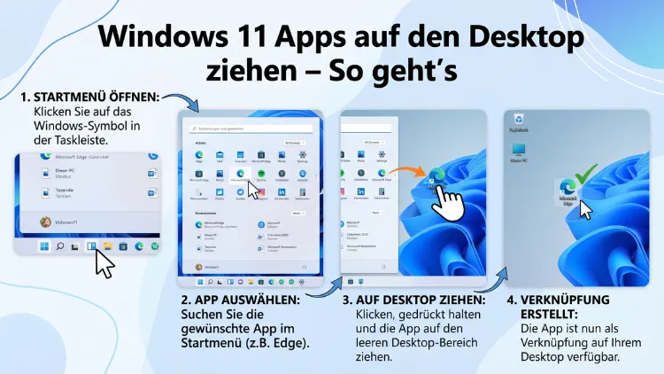 Windows 11 Apps auf den Desktop ziehen – So geht’s