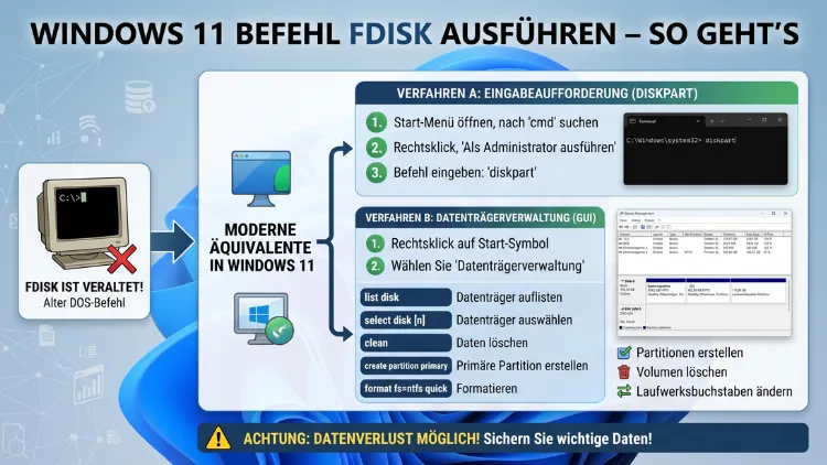 Windows 11 Befehl „fdisk“ ausführen – So geht’s