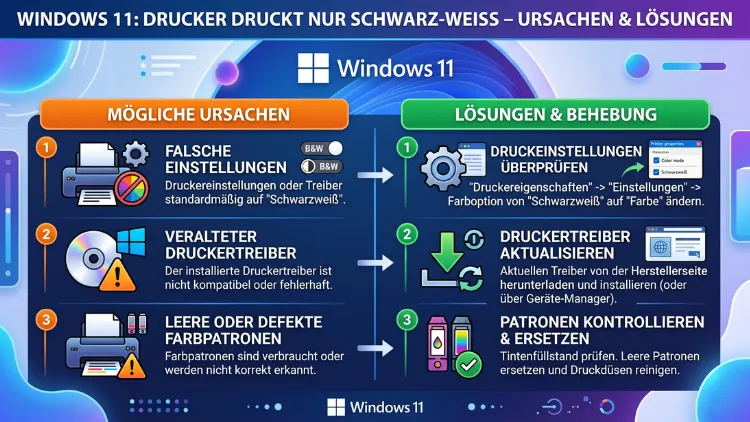 Windows 11: Drucker druckt nur schwarz-weiß – Ursachen & Lösungen