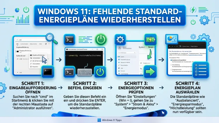 Windows 11: Fehlende Standard-Energiepläne wiederherstellen