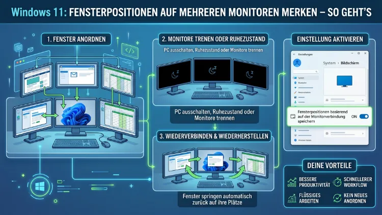 Windows 11: Fensterpositionen auf mehreren Monitoren merken – So geht’s