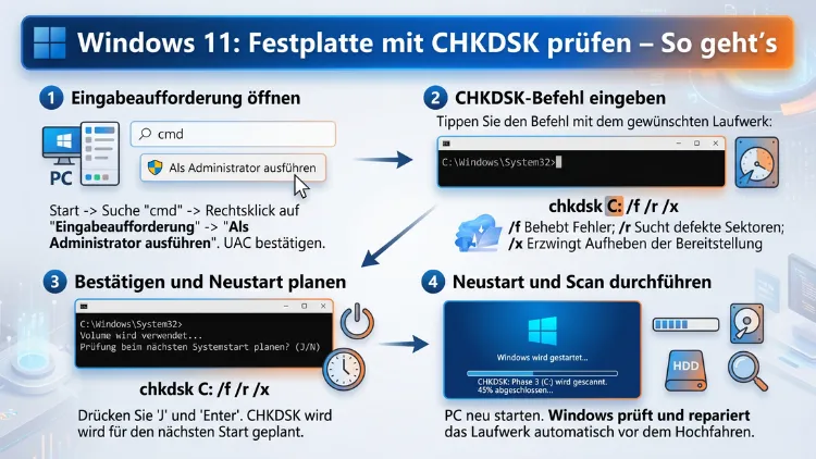Windows 11: Festplatte mit CHKDSK prüfen – So geht’s
