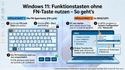 Windows 11: Funktionstasten ohne FN-Taste nutzen – So geht’s
