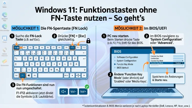 Windows 11: Funktionstasten ohne FN-Taste nutzen – So geht’s