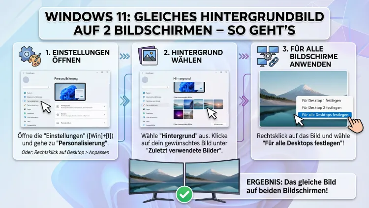 Windows 11: Gleiches Hintergrundbild auf 2 Bildschirmen – So geht’s