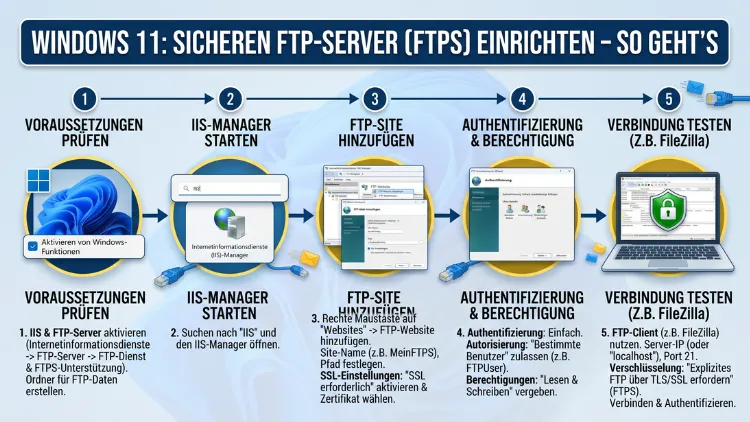 Windows 11: Sicheren FTP-Server (FTPS) einrichten – So geht’s