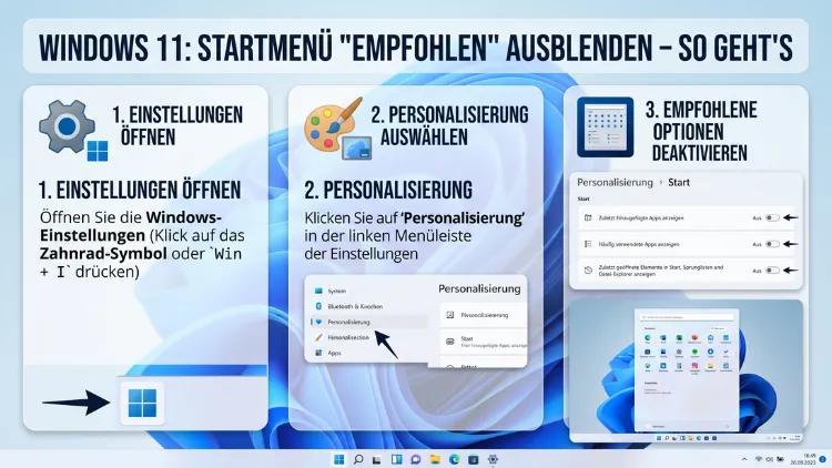 Windows 11: Startmenü „Empfohlen“ ausblenden – So geht’s