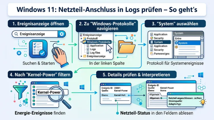 Windows 11: Netzteil-Anschluss in Logs prüfen – So geht’s
