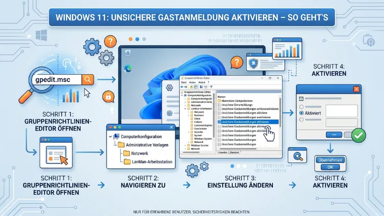 Windows 11: Unsichere Gastanmeldung aktivieren – So geht’s