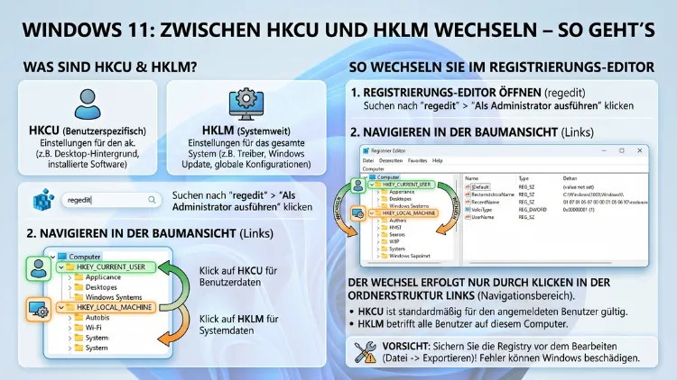 Windows 11: Zwischen HKCU und HKLM wechseln – So geht’s