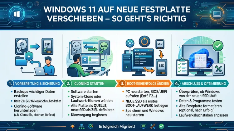 Windows 11 auf neue Festplatte verschieben – So geht’s richtig