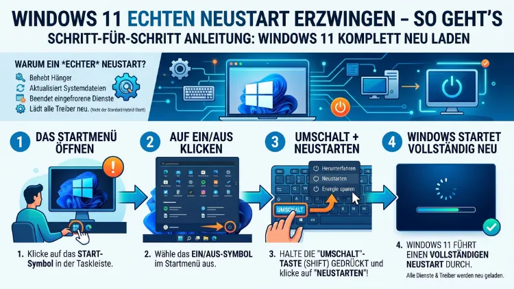 Windows 11 echten Neustart erzwingen – So geht’s
