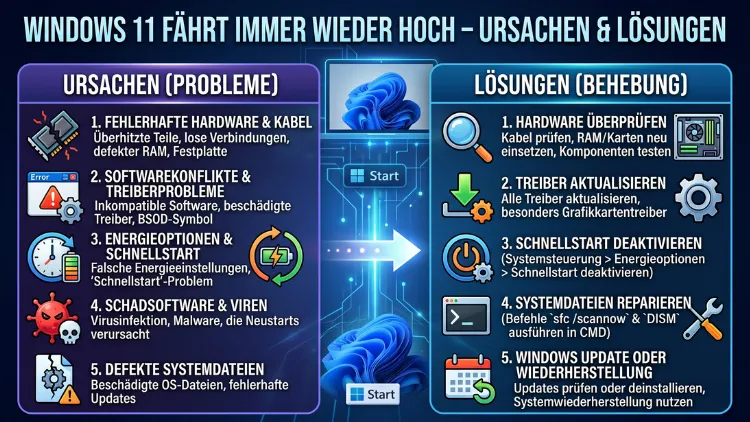 Windows 11 fährt immer wieder hoch – Ursachen & Lösungen