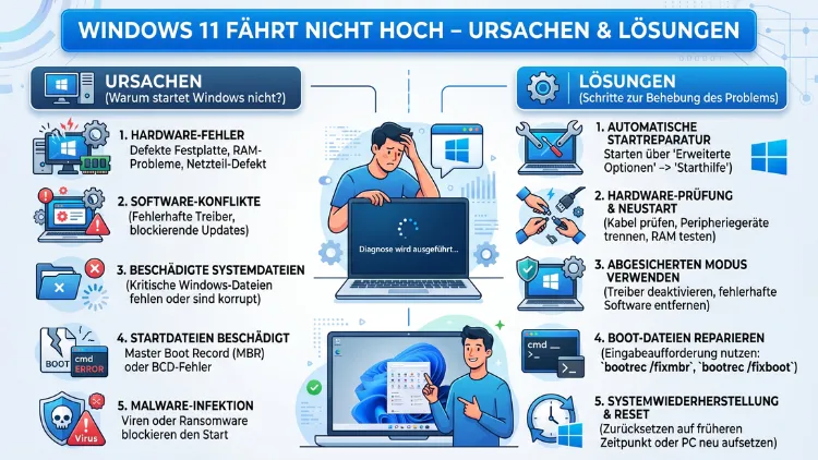 Windows 11 fährt nicht hoch – Ursachen & Lösungen
