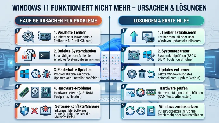 Windows 11 funktioniert nicht mehr – Ursachen & Lösungen
