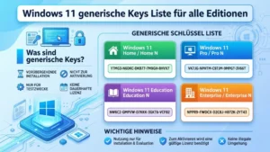 Windows 11 generische Keys Liste für alle Editionen