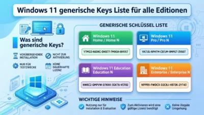 Windows 11 generische Keys Liste für alle Editionen