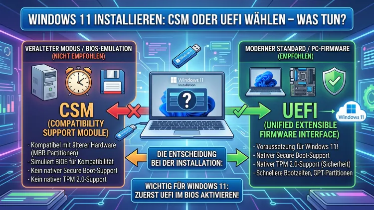Windows 11 installieren: CSM oder UEFI wählen – was tun?