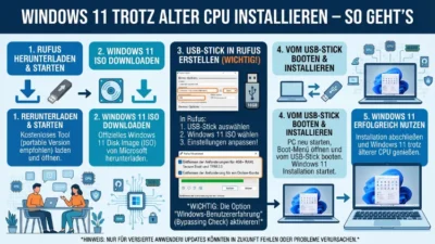 Windows 11 trotz alter CPU installieren – So geht’s