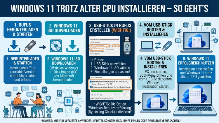 Windows 11 trotz alter CPU installieren – So geht’s
