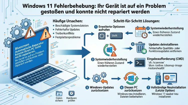 Windows 11: „Ihr Gerät ist auf ein Problem gestoßen und konnte nicht repariert werden“ – Lösung