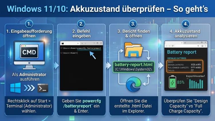 Windows 11/10: Akkuzustand überprüfen – So geht’s