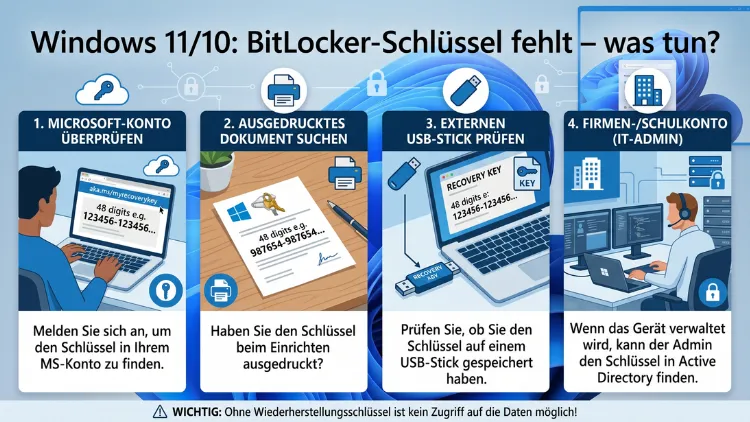 Windows 11/10: BitLocker-Schlüssel fehlt – was tun?