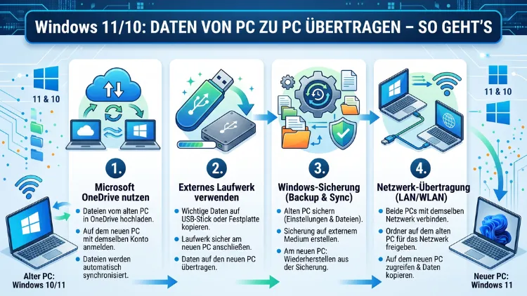 Windows 11/10: Daten von PC zu PC übertragen – So geht’s