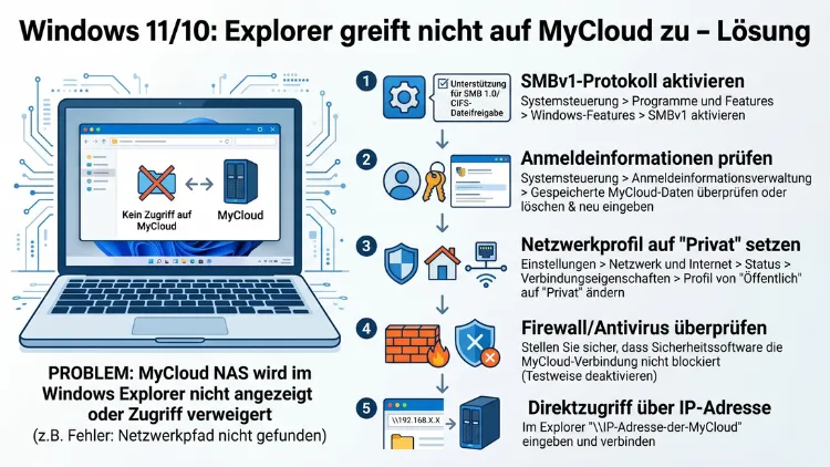 Windows 11/10: Explorer greift nicht auf MyCloud zu – Lösung