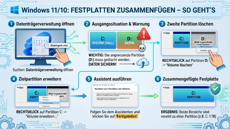 Windows 11/10: Festplatten zusammenfügen – So geht’s
