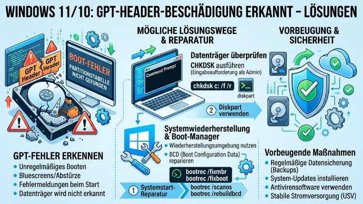 Windows 11/10: GPT-Header-Beschädigung erkannt – Lösungen
