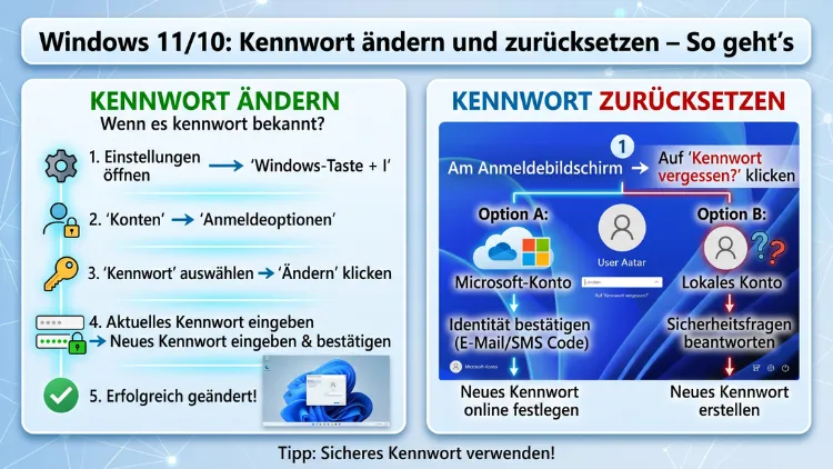 Windows 11/10: Kennwort ändern und zurücksetzen – So geht’s
