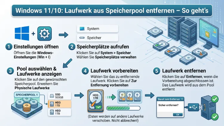 Windows 11/10: Laufwerk aus Speicherpool entfernen – So geht’s