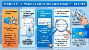 Windows 11/10: Mausklick-Sperre (ClickLock) aktivieren – So geht’s