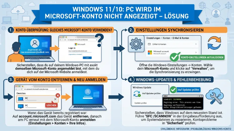 Windows 11/10: PC wird im Microsoft-Konto nicht angezeigt – Lösung