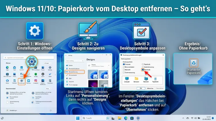 Windows 11/10: Papierkorb vom Desktop entfernen – So geht’s