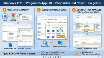 Windows 11/10: Programm/App EXE-Datei finden und öffnen – So geht’s