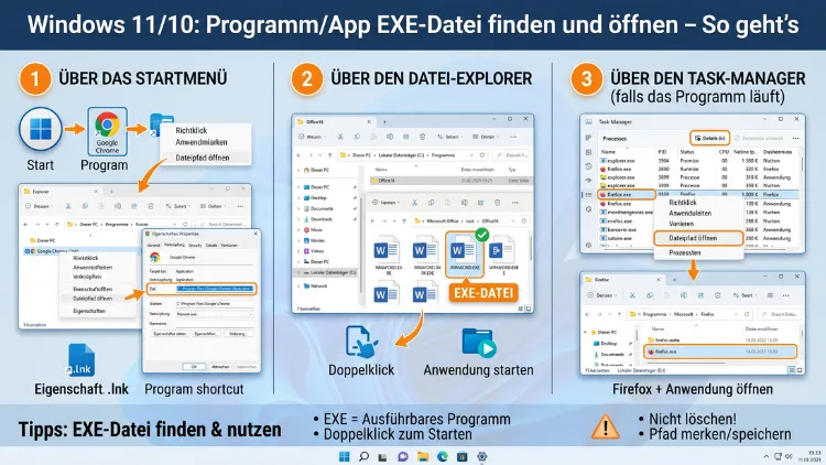 Windows 11/10: Programm/App EXE-Datei finden und öffnen – So geht’s