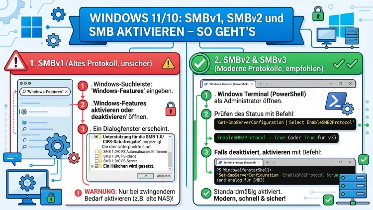Windows 11/10: SMBv1, SMBv2 und SMBv3 aktivieren – So geht’s