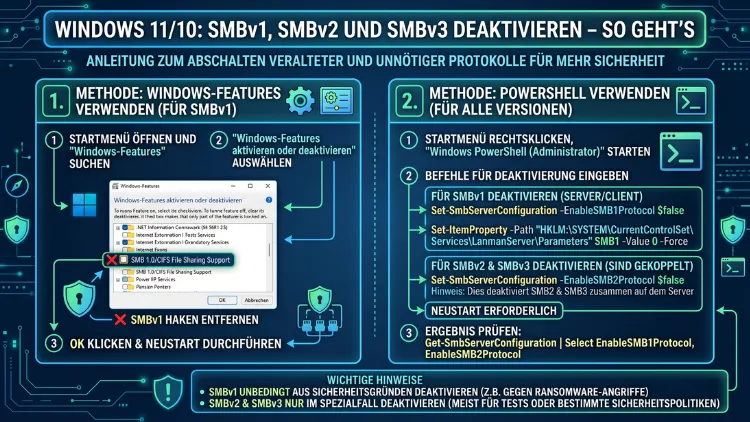 Windows 11/10: SMBv1, SMBv2 und SMBv3 deaktivieren – So geht’s