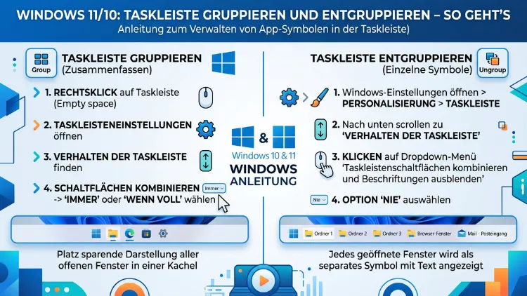 Windows 11/10: Taskleiste gruppieren und entgruppieren – So geht’s
