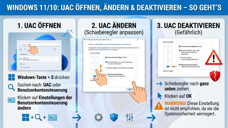 Windows 11/10: UAC öffnen, ändern & deaktivieren – So geht’s