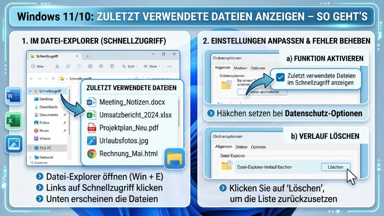 Windows 11/10: Zuletzt verwendete Dateien anzeigen – So geht’s