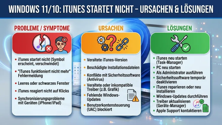 Windows 11/10: iTunes startet nicht – Ursachen & Lösungen