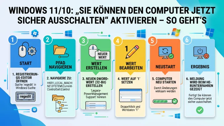 Windows 11/10: „Sie können den Computer jetzt sicher ausschalten“ aktivieren – So geht’s